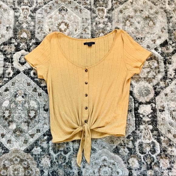American Eagle Yellow Knit Short Sleeve Shirt - Picture 4 of 7